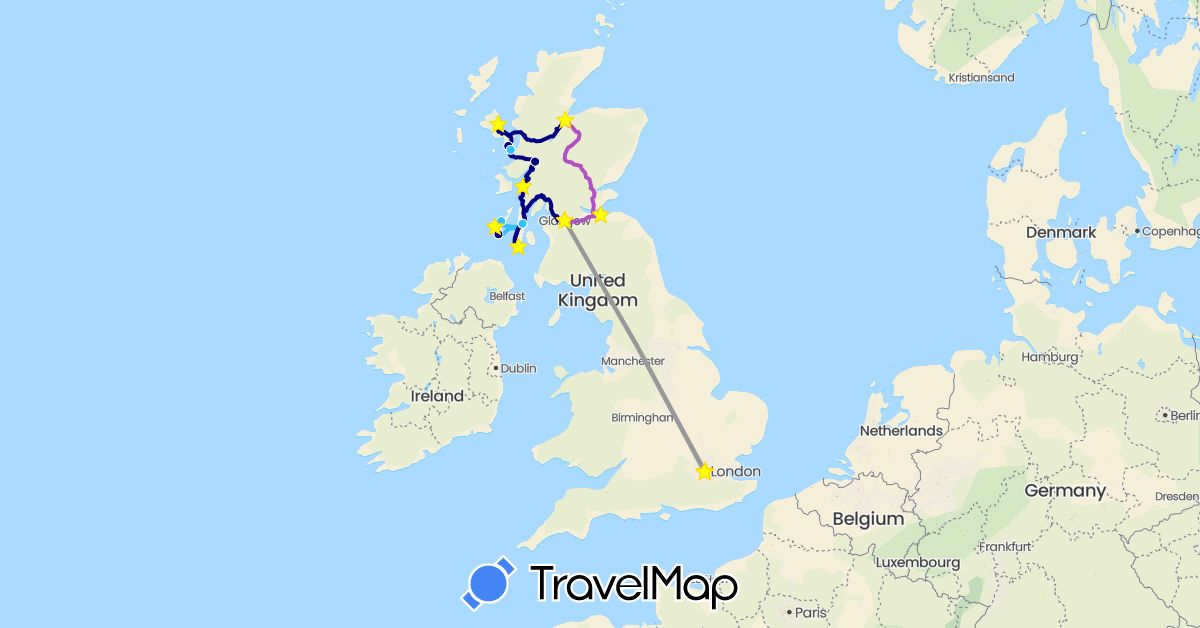 TravelMap itinerary: driving, plane, train, boat in United Kingdom (Europe)